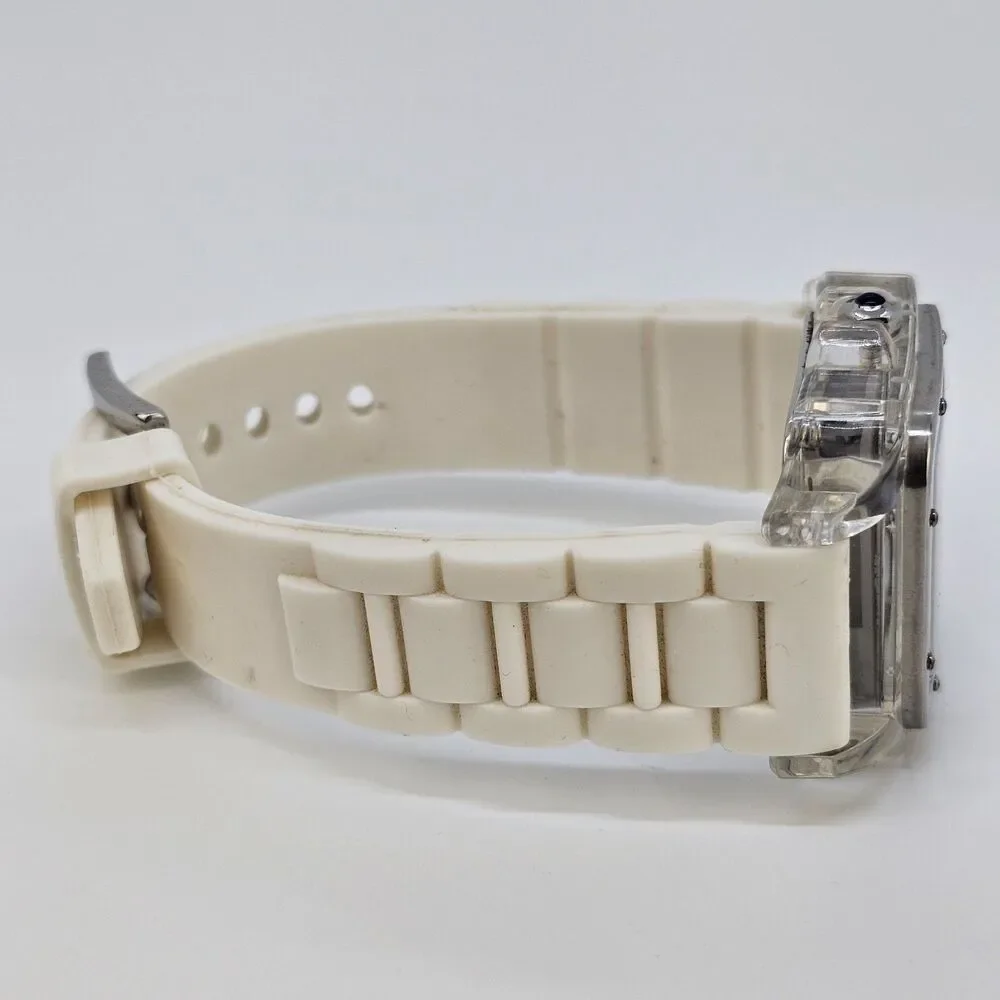 35MM Women's Square Watch White‎ Dial White Plastic Bands New Battery